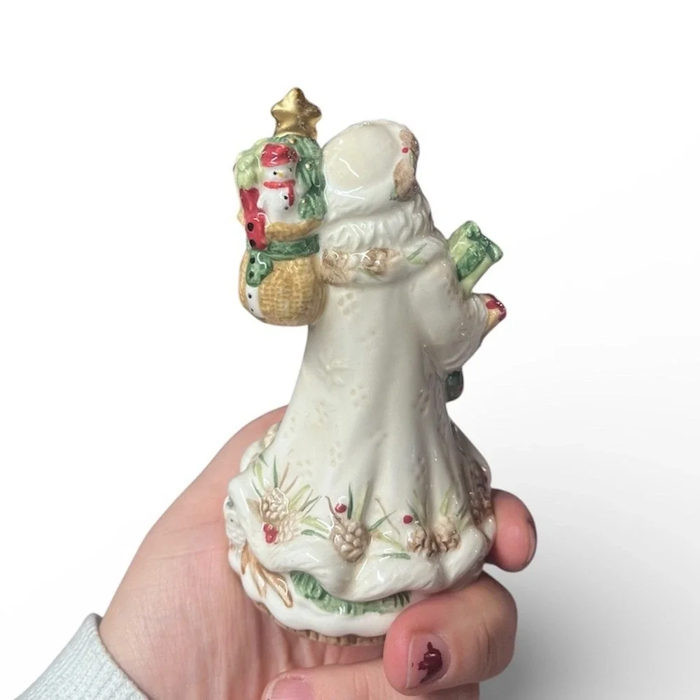 Vintage Fitz and Floyd Small Hand Painted Forest‎ Frost Porcelain Santa Bell